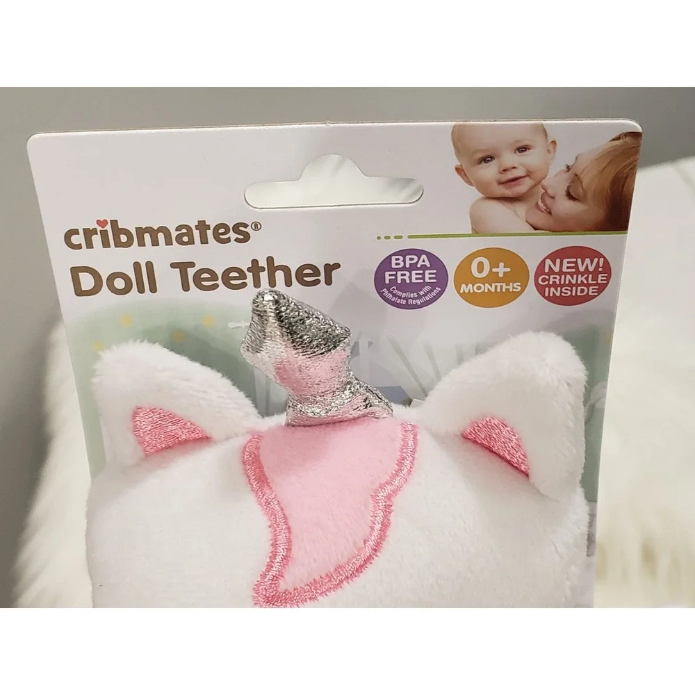 NEW Cribmates‎ UNICORN Doll Teether Toy Sensory Sound Baby Lovey Shower Gift